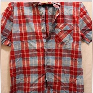 Simple red and blue men’s button up.
